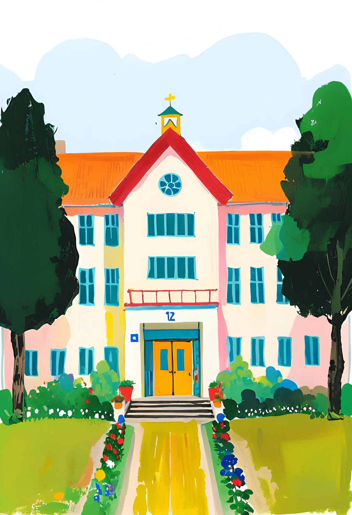 Illustration of school building.